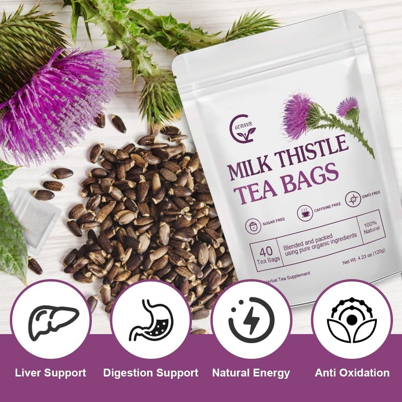 Organic Milk Thistle Tea Bags, 40 Teabags, 3g/Bag - Supports