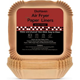 EkoHaven's new Signature Air Fryer Paper Liners, 127Pcs Air Fryer Disposable Liners - Non-Stick and Oil Proof for Easy Cleanup, 9” Square for 5-9qt Baskets