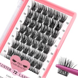 Cluster Eyelashes, Pack of 72 Eyelash Clusters for DIY Eyelash Extensions, Individual Eyelashes, D-8-16 Mix, Thin Band, Easy to Use at Home (First Glance, D-10 mm)