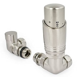 Delta Corner TRV Satin Nickel Thermostatic Radiator Valve and lockshield Set (Satin Nickel)