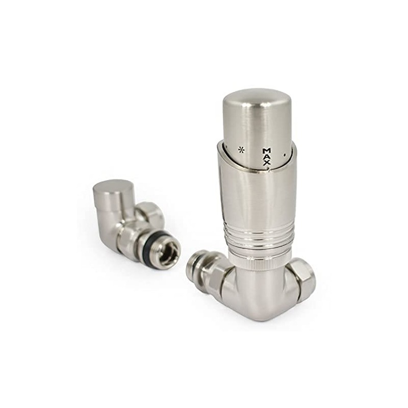 Delta Corner TRV Satin Nickel Thermostatic Radiator Valve and lockshield