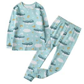 Owlivia Toddler Pajamas, 100% Organic Cotton Baby Long Sleeve Pajama Sets, Boy Girl 2-Piece Sleepwear(7 Years, Crocodile)