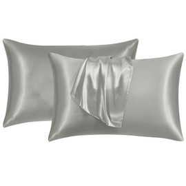 Sunshine Comforts Satin Silk 2 Pack Silver, Soft, Smooth, Luxurious Pillow Cases with Envelope Closure, Silk Pillow Cases for hair & skin, for Women's, Standard Size 50x75cm
