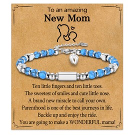 WIKHIA New Mom Gifts for Women, 1st Time Mothers Day Mom Mommy To Be Gifts for Women After Birth, Pregnancy Jewelry Gifts Bracelet for Mama, Light Blue