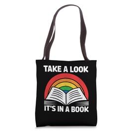 retro colorful rainbow take a look it's in a book reading Tote Bag