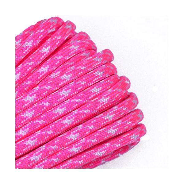 Neon Pink White Camo Parachute Cord 550 Type III Paracord - 100 Foot Bundle