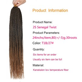 Palace hair 6Pack/LOT Senegalese Twist Crochet Hair Braids Small Easy Twist Crochet Braiding Hair 2S Senegalese Twists 14 inch 18inch 24inch 30strands/pack Hairstyles For Black Women color… (24inch, T1B/27)
