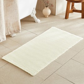TYUU White Bathroom Rugs, Waffle Bath Mat Non Slip Washable Super Absorbent Quick Dry Boho Farmhouse Bathroom Decor, 48"x24" White