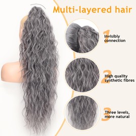 ORSUNCER Ponytail Extension Claw 30" Curly Pony Tail Clip in Claw Hair Extensions Fluffy Natural Looking Synthetic Hairpiece for Women Grey
