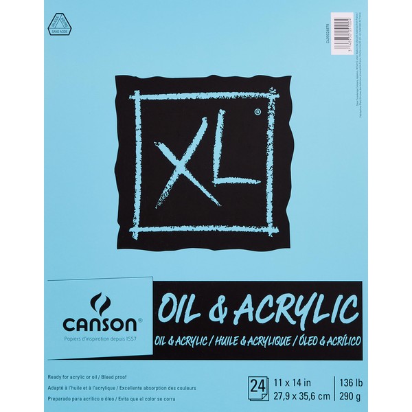 Canson XL Series Oil and Acrylic Paper Pad, Bleed Proof Canvas Like Texture, Fold Over, 136 Pound, 11 x 14 Inch, White, 24 Sheets, 0, 11"X14"