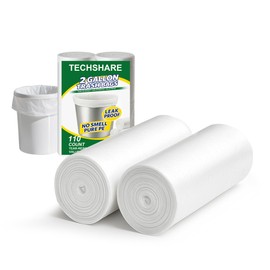 TECHSHARE Trash Bags 2 Gallon - 110 Count Small White Garbage Bags, Bathroom Trash Bags 2 Gallon, Mini Trash Can Liners for Home, Nursery, Office - Scent Free HDPE 1.8 Gallon Fit