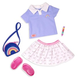 Our Generation Rainbow Academy Outfit – Multi-coloured School Uniform with Rainbow Accessories for 18-inch Dolls – 5 Piece Clothing Set