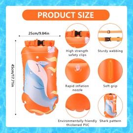 Swimming Buoy Children, Gukasxi Swimming Buoy Dry Bag Swim Bubble Swimming Buoy Inflatable for Adults Children Open Water and Triathlon, Highly Visible by the Lake Pool (Orange)