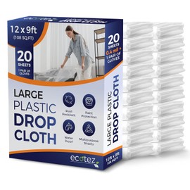 20 Pack 12 x 9 ft Extra Large Plastic Drop Cloth for Painting - Light & Durable Tarp Cover for Furniture - Plastic Clear Tarp Waterproof - Paint Floor Covering - Painters Drop Cloth Sheeting