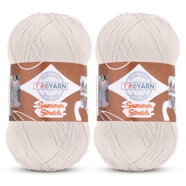 Troyarn Summer Stretch Acrylic Yarn for Crocheting - 2 Skeins White Yarn Made from 100% Elastic Microfiber Acrylic for Knitting, 100gr 438 yds (114450 - Pearl)