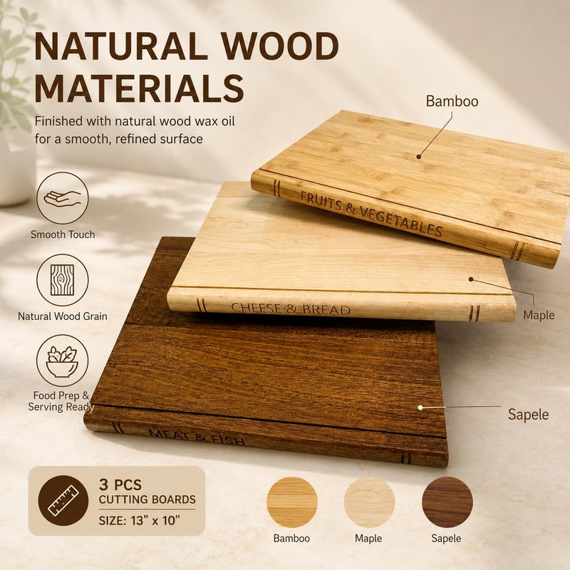 Book Shaped Cutting Board Set with Walnut Stand, 3 PCS