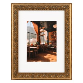 Golden State Art, 9X12 Ornate Finish Photo Frame with White Mat for 6X8 Picture & Real Glass, Color: Bronze