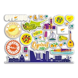 A5 Sticker Sheet Cyprus Landmarks Vinyl Stickers - Bright Cypriot Map Airport Skyline Flag Travel Holiday Country City Aesthetic #80426