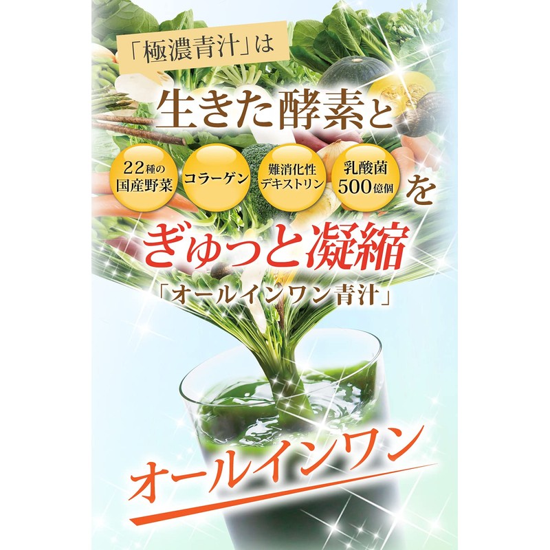 極濃 青汁 乳酸菌500億個 生きた酵素 (製薬会社と共同開発) 大麦若葉 無添加 国産 (1個 (x