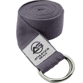 Yoga Strap Belt with Metal D-Ring Buckle, 6ft long & 1.5 inch wide, Made with Durable Cotton for Stretching and Flexibility (Grey)
