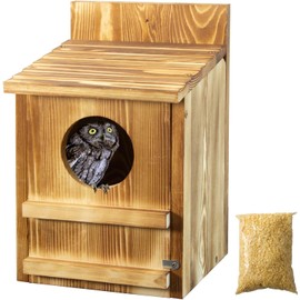 Owl Box for Outside - Spacious Bird House with Scratching Grooves and Ventilation Gaps Wooden Habitat 9" x 7.5" x 14" Owl House for Outdoors