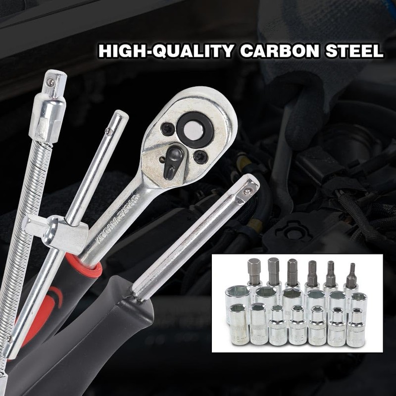 CHEDA 46Pcs Set 1/4" Ratchet Wrench Combination Socket Tool Set