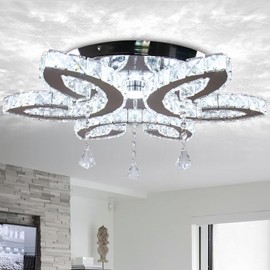 FRIXCHUR 20.4" Crystal Ceiling Light Modern LED Crystal Chandeliers Large Flush Mount Ceiling Light Fixture for Bedroom Living Dining Room (Cool White)