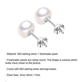 HAISWET 925 Sterling Silver Freshwater Pearl 3,5,7MM Silver Stud Cartilage Earrings Set