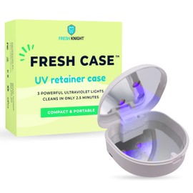 FRESH KNIGHT UVC Retainer Cleaner & Denture Cleaner - UV Retainer Case - Ideal for Invisalign & Mouth Guards - White UV Retainer Container - Convenient Travel Size