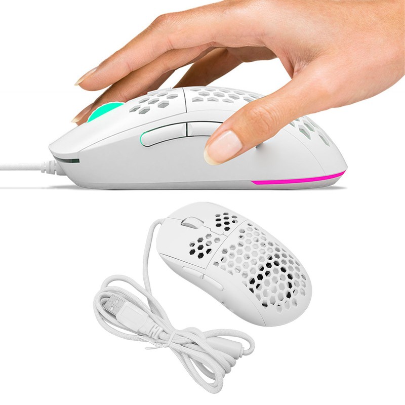 Wired Mouse Ergonomic White Adjustable DPI 6 Keys Hollowed Out