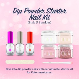 SNS Dip Powder Nail Kit, Dipping Powder Starter Kit (Pink & Sparkles) - Long-Lasting Dip Nail Colors for Stronger Nail Beds - Dip Powder Nail Color for At-Home DIY Nail Enthusiasts