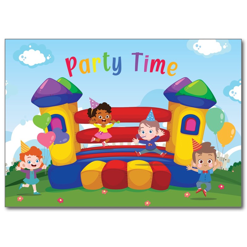 12 x Bouncy Castle Birthday Party Invitations with Blue Envelopes