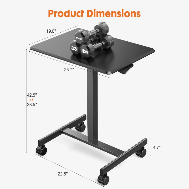FCJ Adjustable Rolling Laptop Computer Cart for Home Office or