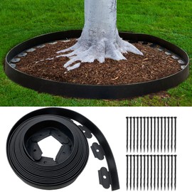 Landscape Edging Border 33FT, 4 in Tall Plastic Garden Edging with 30pcs Spikes No Dig Landscape Border Lawn Border Edging for Pathway, Yard, Flower Beds, Sidewalks (Black)