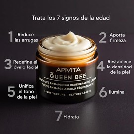 Apivita Queen Bee Crema Regeneradora Antiedad Absoluto 50ml - Textura Ligera - Hidratante facial con jalea real, propóleo y miel - Arrugas, Firmeza, C