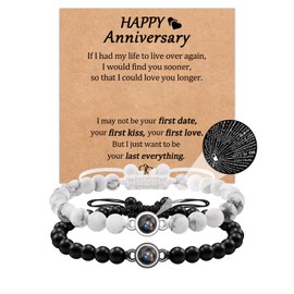 CheersLife Couples Bracelets 2 Pcs Matching Bracelets for Couples 100 Languages I Love You Projection Bracelets Couples Gifts Agate Stone Natural Stone Distance Relationship Gifts for Husband Wife