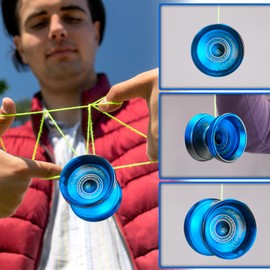 WATIEOBOO Yoyo M18 Responsive Yoyo para niños de 8 a 12, Yoyo profesional sin respuesta para adultos Pro Metal Trick Yoyo con kit de rodamientos Yo Yo 10 cuerdas, estuche y guantes (M18-negro y azul)