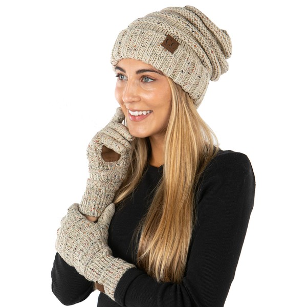Funky Junque Oversized Beanie and Lined Glove Set - Confetti