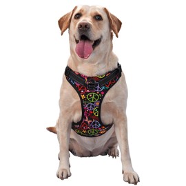 ixygoiv Hippie Peace Symbols Butterfly No Pull Reflective Dog Harness Adjustable Pet Harness Breathable Mesh Escape Proof Vest X-Large
