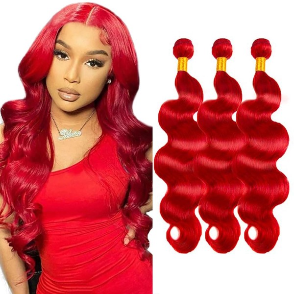 Red Bundles Human Hair Body Wave Bundles 24 26 28