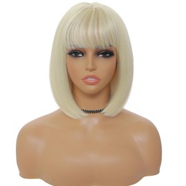 BEAUTIFA Blonde Wig with Bangs for Women 12 Inch Short Straight Blonde Wigs Short Bob Wig Heat Resistant Synthetic Colorful Wig