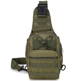 Rullar Small Hiking Daypack Tactical Sling Chest Bag Military Molle Multifunctional Shoulder Messenger Crossbody Backpack Hunting Camping Pack Army Green