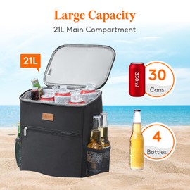 Lifewit 24L 30-Can Insulated Cool Bag Backpack Thermal with Hard Liner, Soft Cooler Picnic Bag Lightweight Shopping Work Bag Rucksack for Men/Women for Beach/Work/Camping/Outdoor/Sports, Black