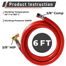 TTFLEX Dishwasher Water Supply Line 6FT with 3/8" Comp x 3/8" MIP, Red PVC