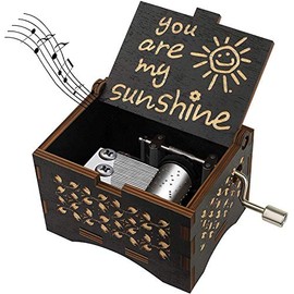 Dream Loom Wooden Music Box, Hand Cranked Laser Engraved Small Musical Boxes for Kids, Play You are My Sunshine Melody