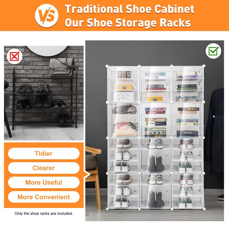 WOQLIBE 12 Pack Shoe Storage Box, Clear Plastic Stackable Shoe