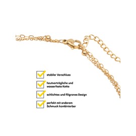 Lobstein & Söhne Emma Women's Necklace Stainless Steel with 18 Carat Gold PVD Plating, Adjustable from 39-44 cm, Simple and Filigree Design with Lobster Clasp Gold, Silver, Rose Gold, Stainless Steel