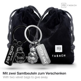 FABACH Love Keyring for Couples - 2 Otters with Heart - I Love You Keyring Partner - Girlfriend Gift Love - Couple Keyring Couple Love Gifts Anniversary, Black and silver, Modern
