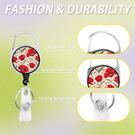 Bright Red Poppy Flowers Plastic Id Badge Holder,ID Badge Holder with Breakaway Lanyard Retractable Badge Reel,Card Name Tag Badge Protector Cover for Teacher Nurse Student Office