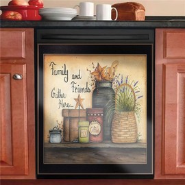 Country Family Dishwasher Magnet Cover Barn Star Sticker,Kitchen Decor Primitive Folk Art Refrigerator Magnetic Decal Panels,Fridge Door Cover,Home Appliances Decor Stickers 23" Wx26 H